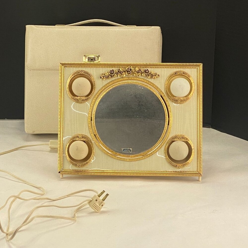 Vintage Matson Rose Lighted Makeup Mirror and Case